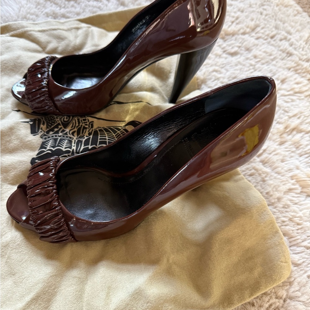 Burberry Dark Brown Patent Leather Heels - Picture 2 of 12